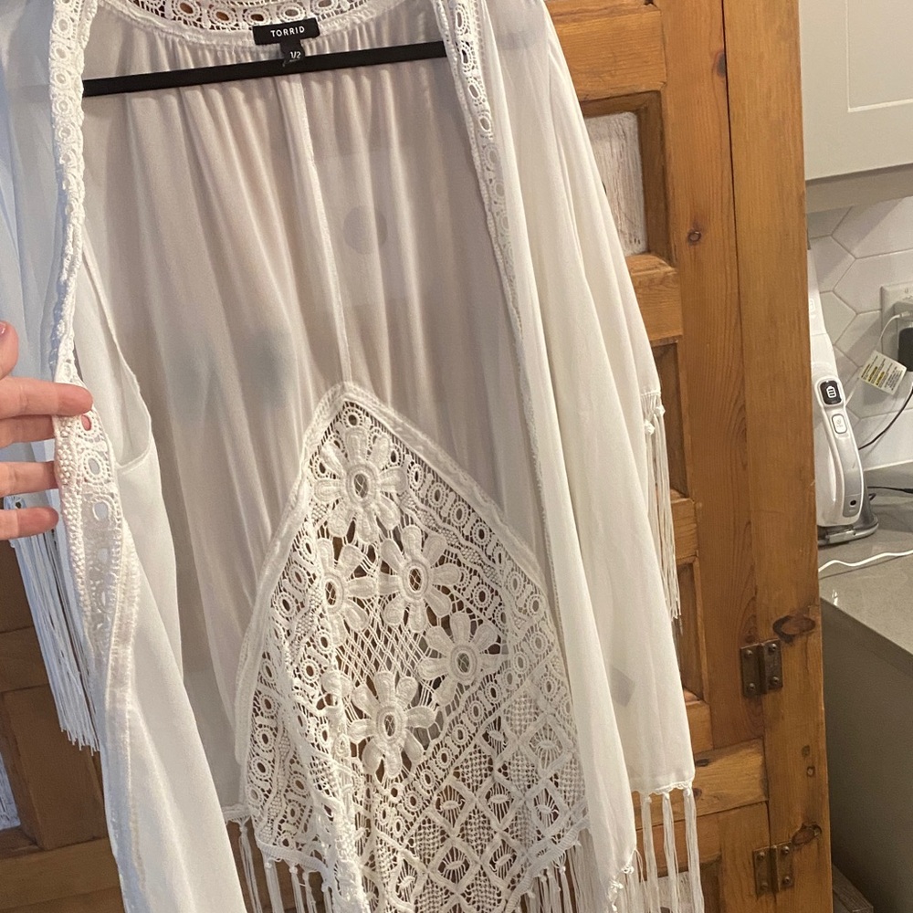 Torrid White Crochet Lace-Trimmed Kimono Cover-up Size 1-2 (XL XXL) - Picture 5 of 5
